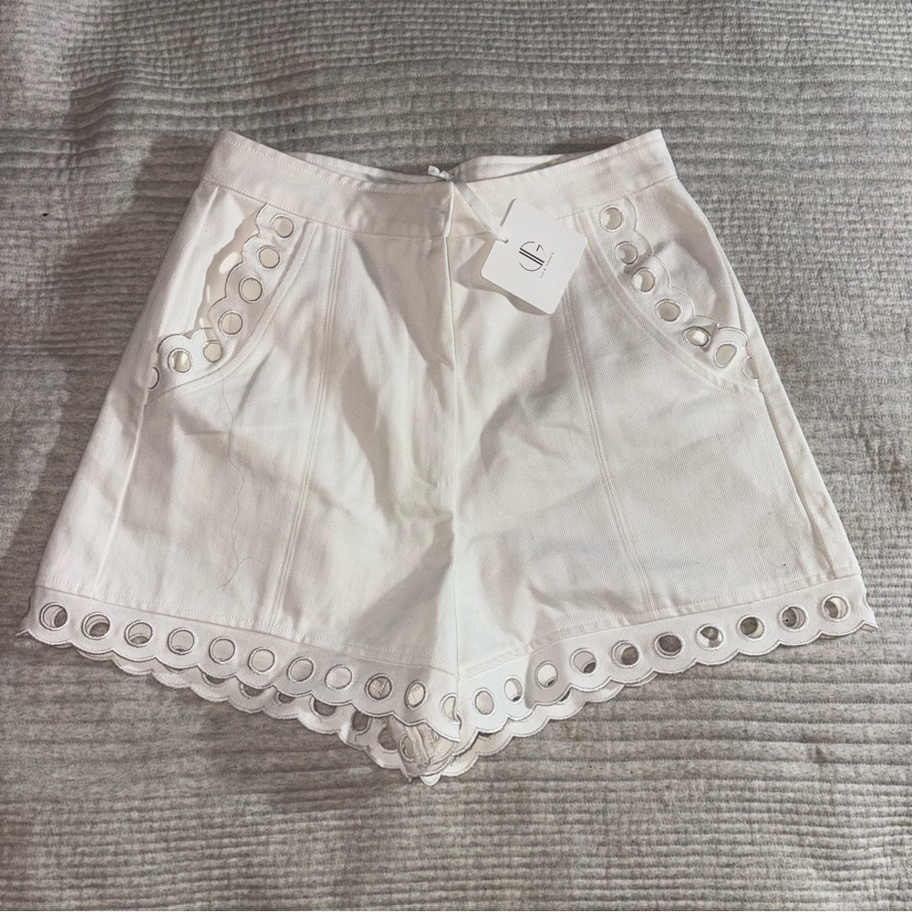 White Eyelet Trim Women Shorts